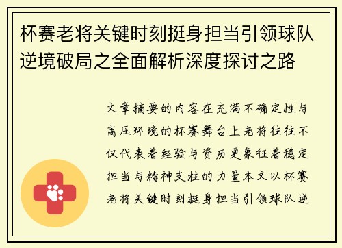 杯赛老将关键时刻挺身担当引领球队逆境破局之全面解析深度探讨之路